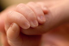 Child grasping a hand.